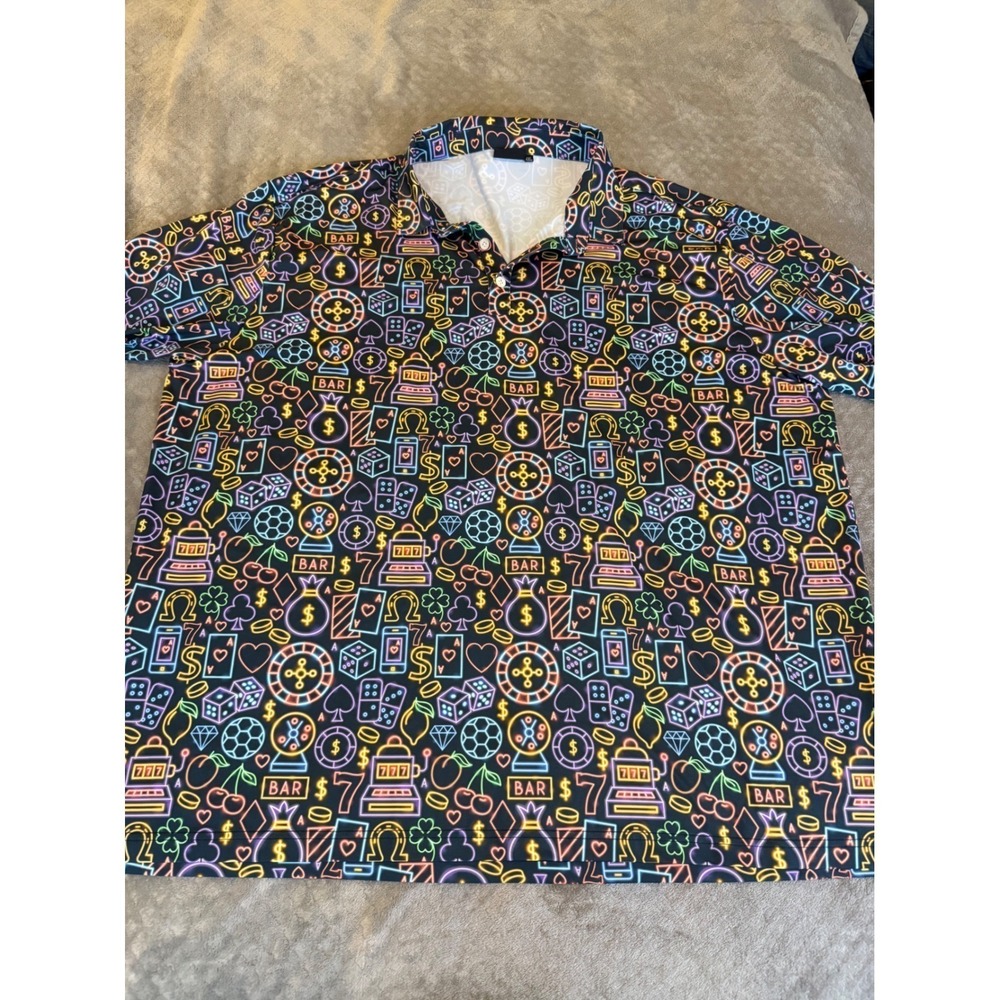 Sunday Swagger Mens 4XL Neon  Golf Polo Shirt Black Skill Game Dice Print